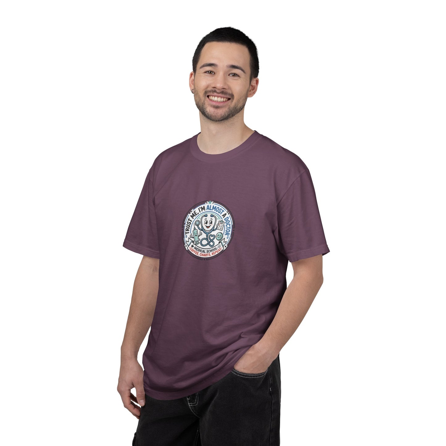Retro Smiley Surf Badge T-Shirt - 'Sorry I'm Almost There' Graphic