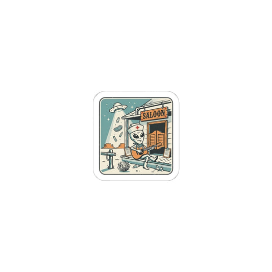 Alien Cowboy Saloon Sticker | UFO Retro Desert, Vintage sci‑fi cactus graphic