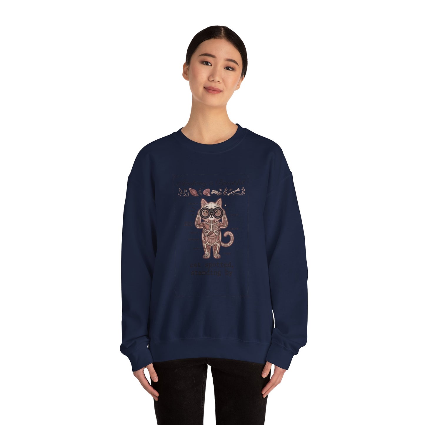 Anatomy Is Beautiful Cat Graphic Sweatshirt | Cat-Centric Novelty, Doodle Illustration
