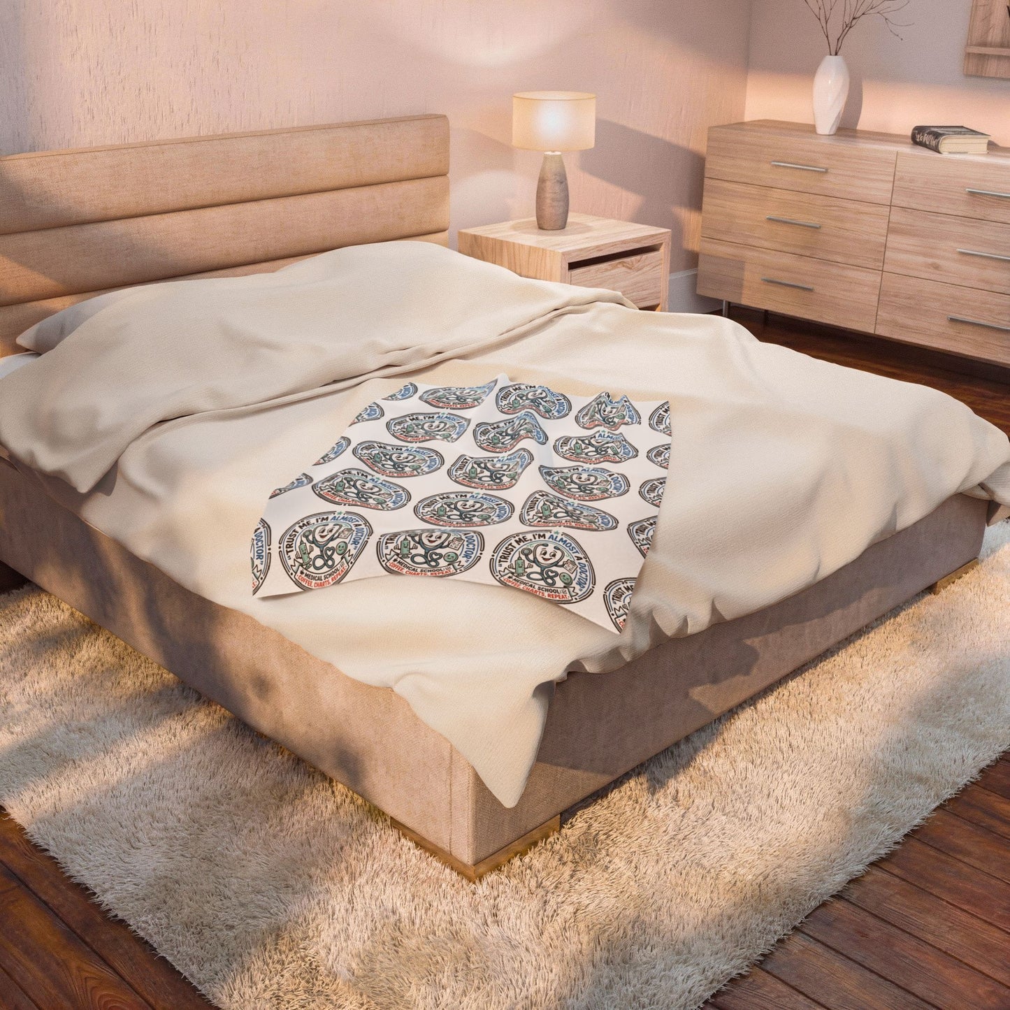 Cozy Velveteen Plush Blanket — “I’m Almost There” Retro Badge Pattern