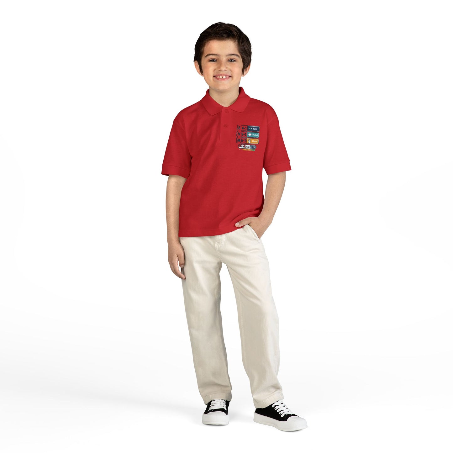 Kids Polo Shirt with Colorful Camping Icons — Outdoor Adventure Badge Design