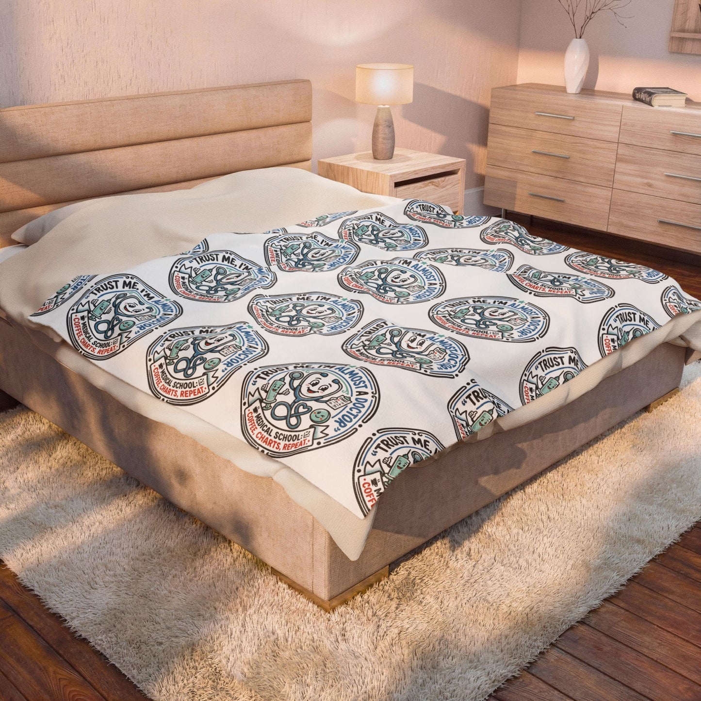Cozy Velveteen Plush Blanket — “I’m Almost There” Retro Badge Pattern