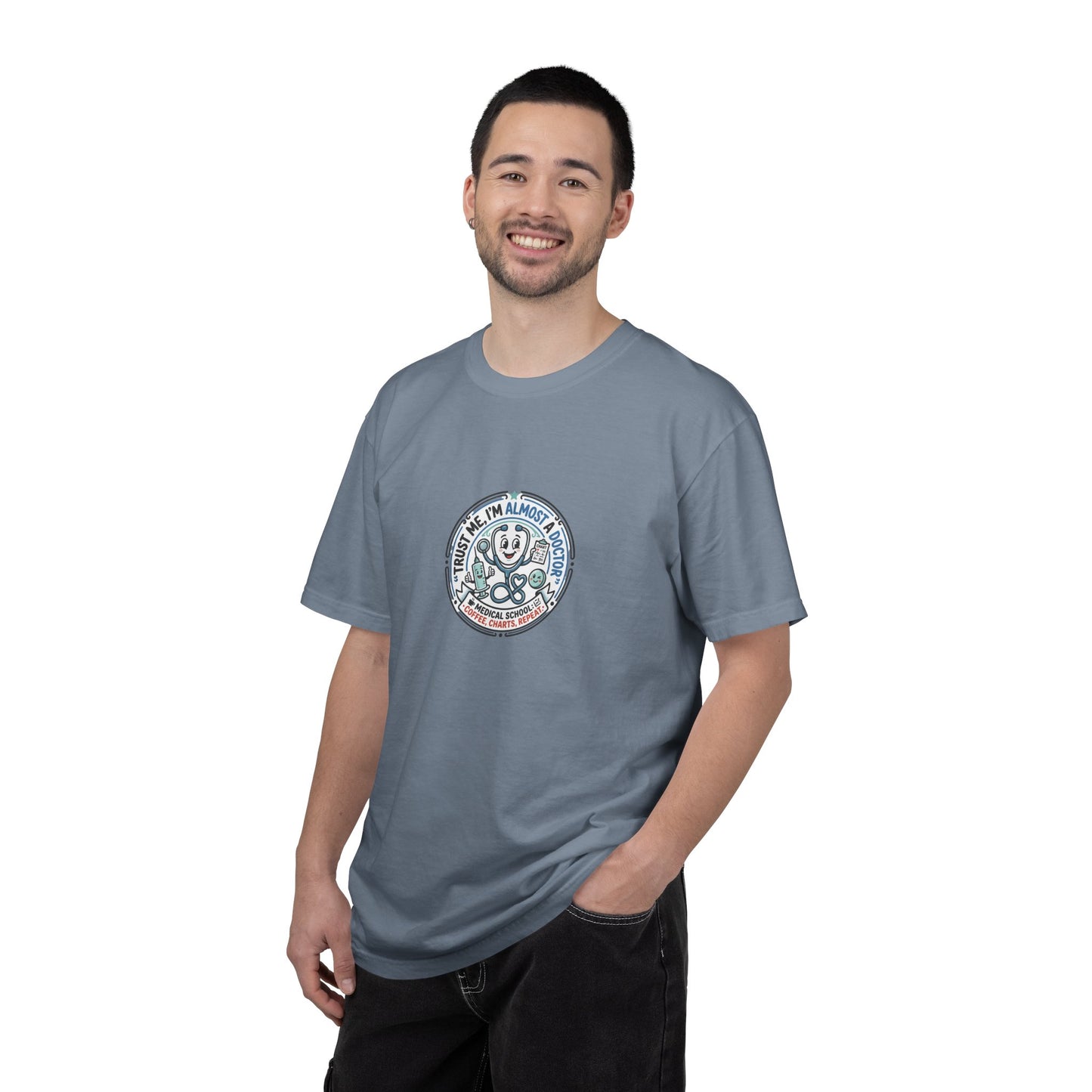 Retro Smiley Surf Badge T-Shirt - 'Sorry I'm Almost There' Graphic