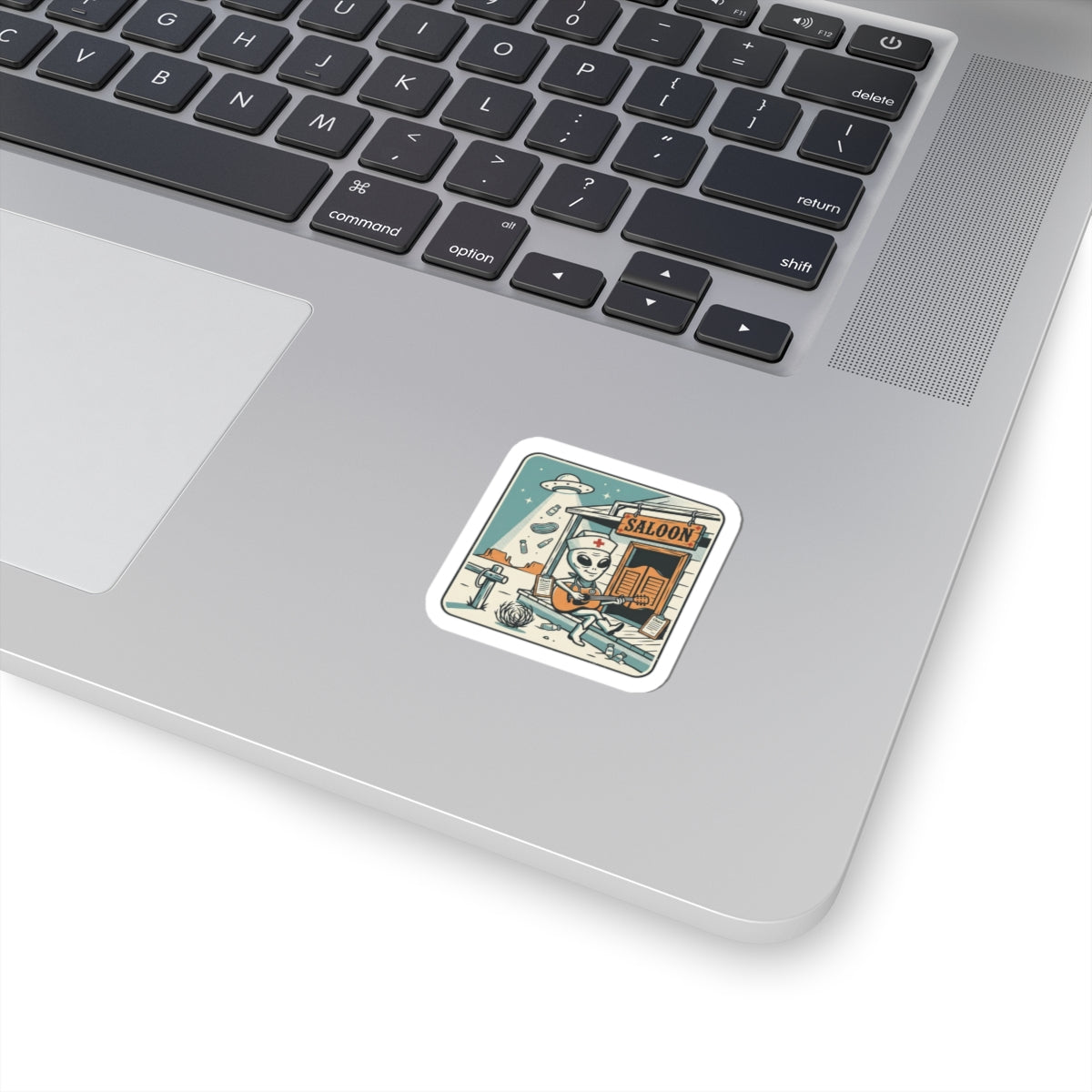 Alien Cowboy Saloon Sticker | UFO Retro Desert, Vintage sci‑fi cactus graphic
