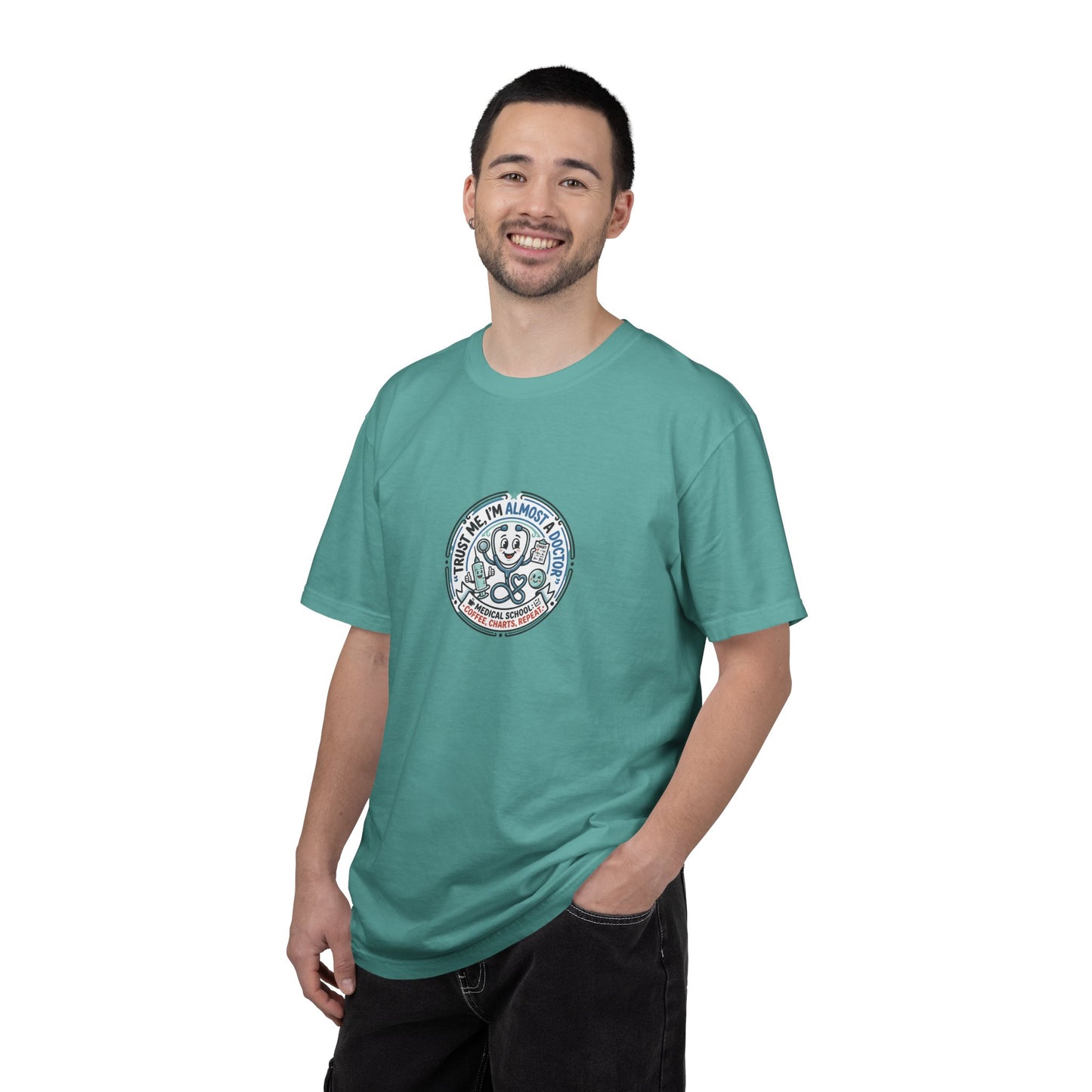 Retro Smiley Surf Badge T-Shirt - 'Sorry I'm Almost There' Graphic