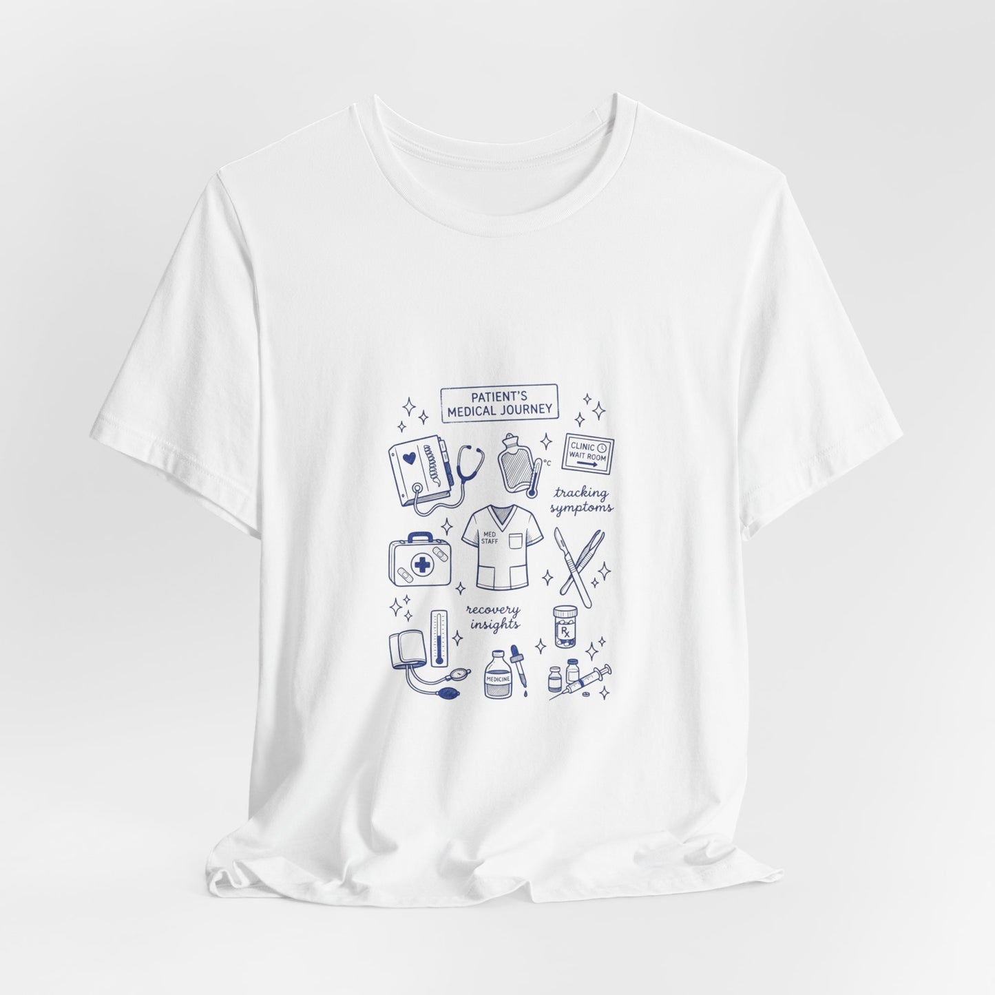 Hockey Romance Doodle Tee | hockey sticks skates hearts, bookish crest T-Shirt
