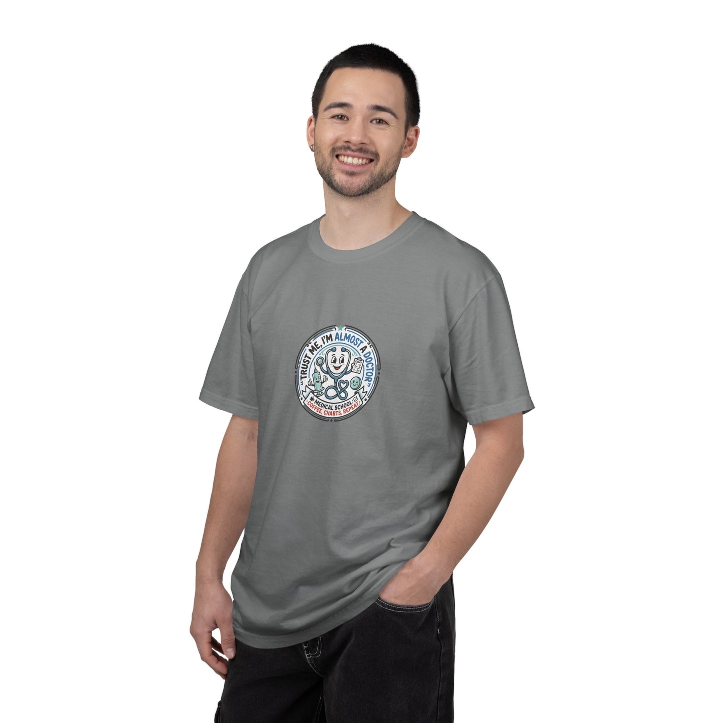 Retro Smiley Surf Badge T-Shirt - 'Sorry I'm Almost There' Graphic