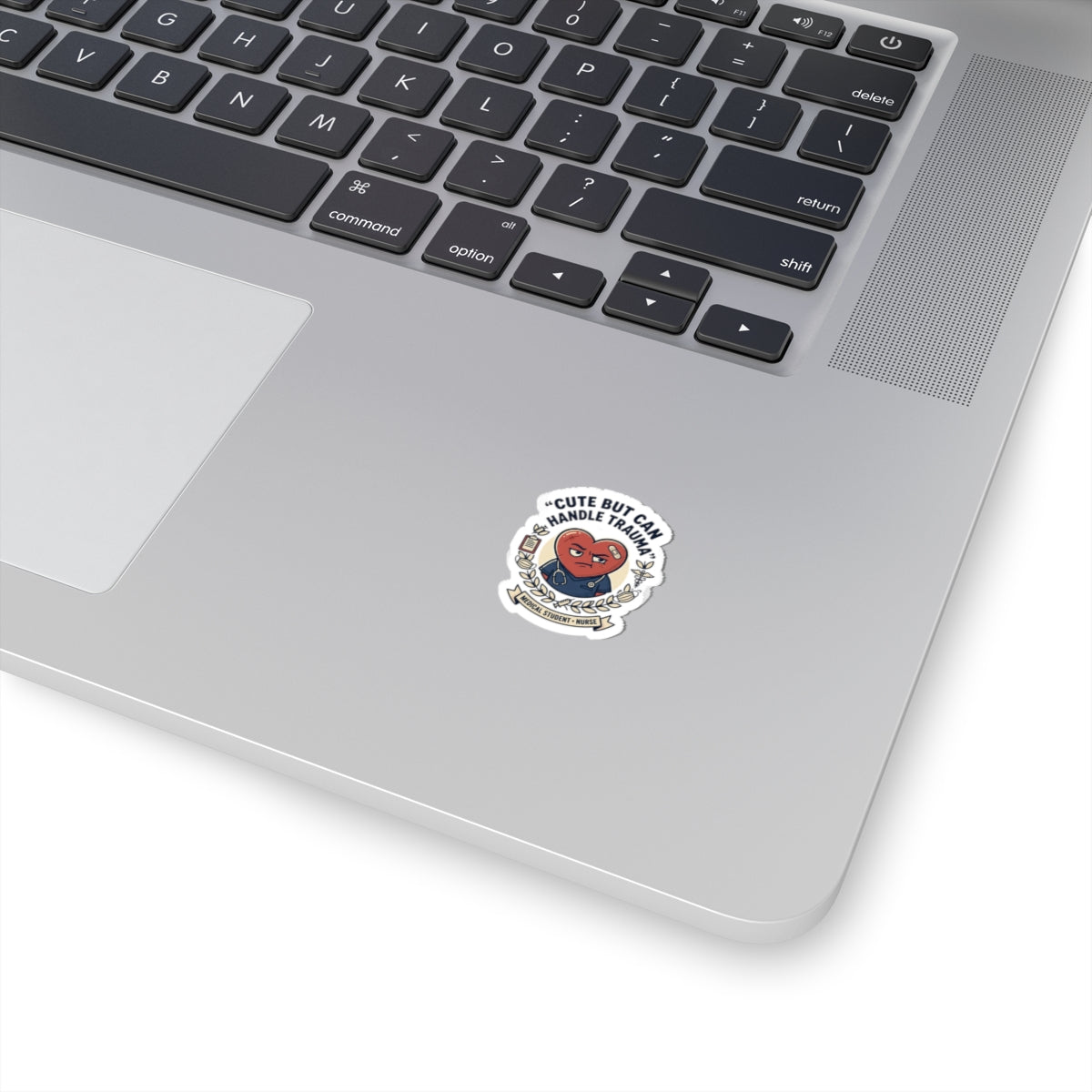 Cute But Can Handle Trauma Sticker | minimal badge, heart character, nurse medical student