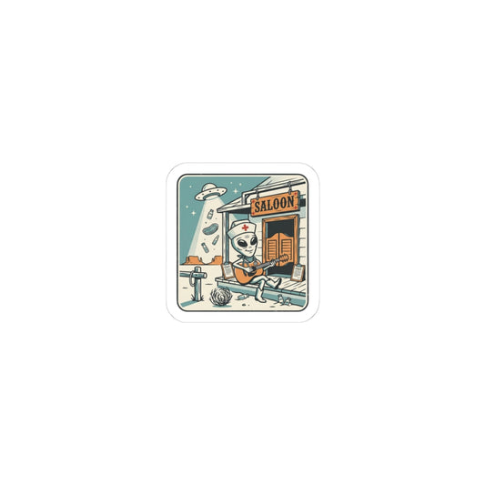 Alien Cowboy Saloon Sticker | UFO Retro Desert, Vintage sci‑fi cactus graphic