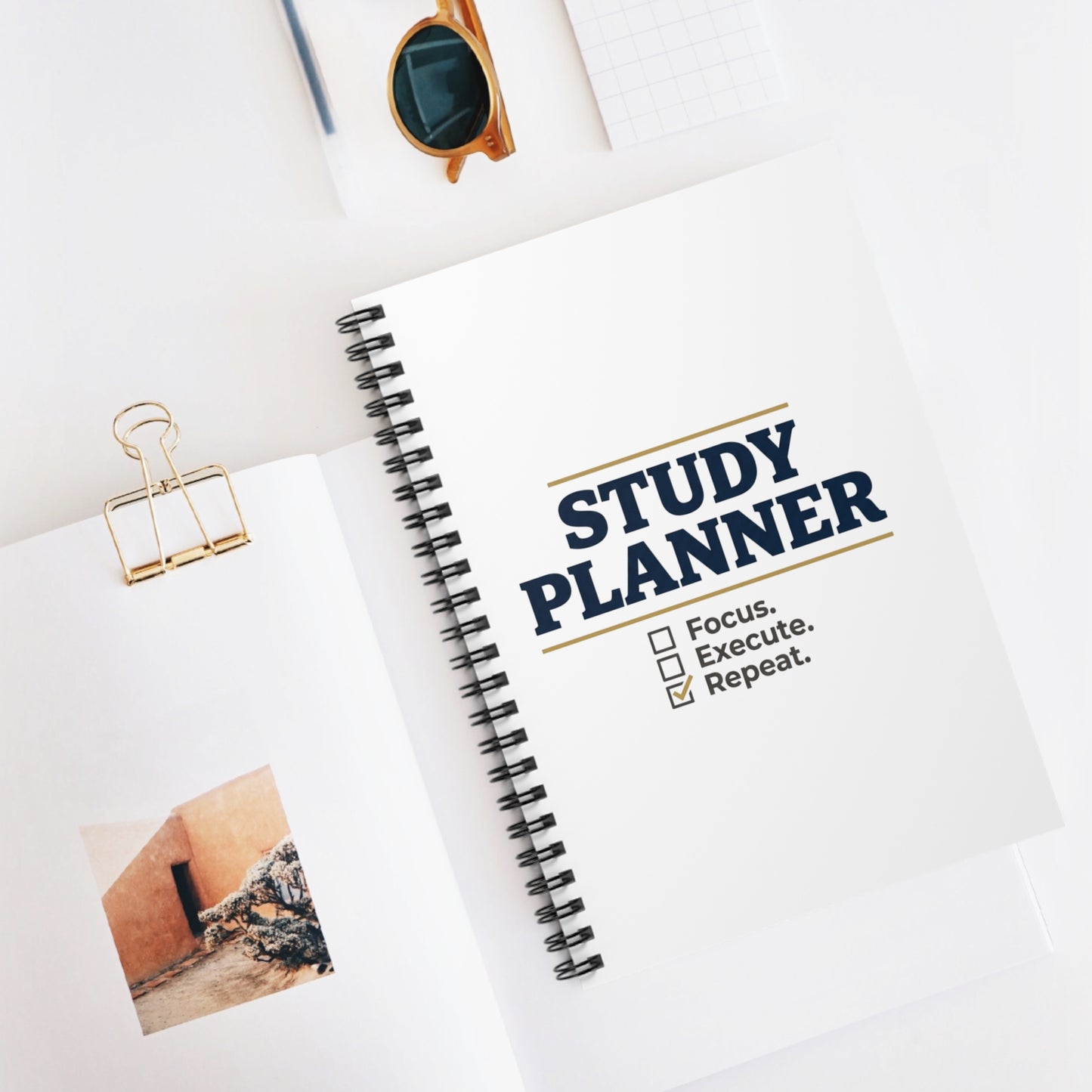 Study Planner Spiral Notebook — "Focus. Execute. Repeat." Ruled Journal for Students & Productivity