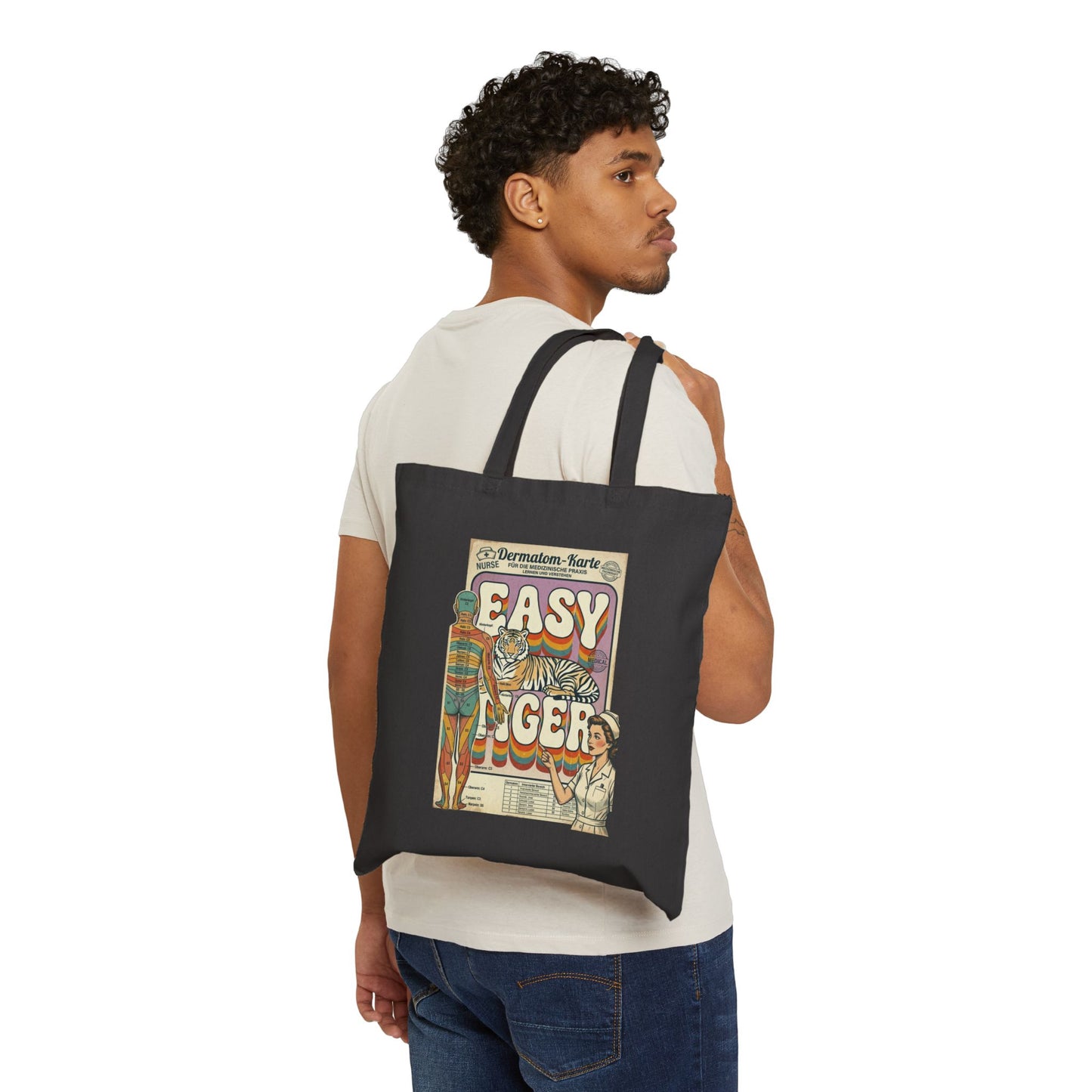 Easy Tiger retro surf tiger tote | vintage vacation canvas tote