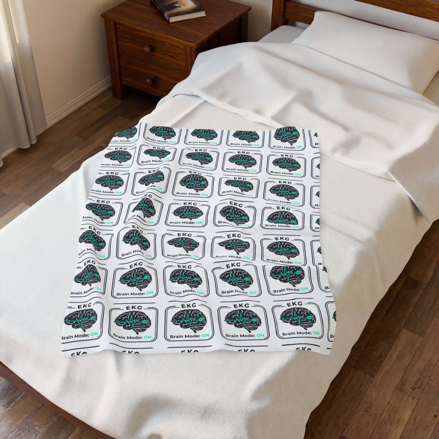 Brain Model EKG Pattern Velveteen Plush Blanket — Medical Nerd Cozy Throw