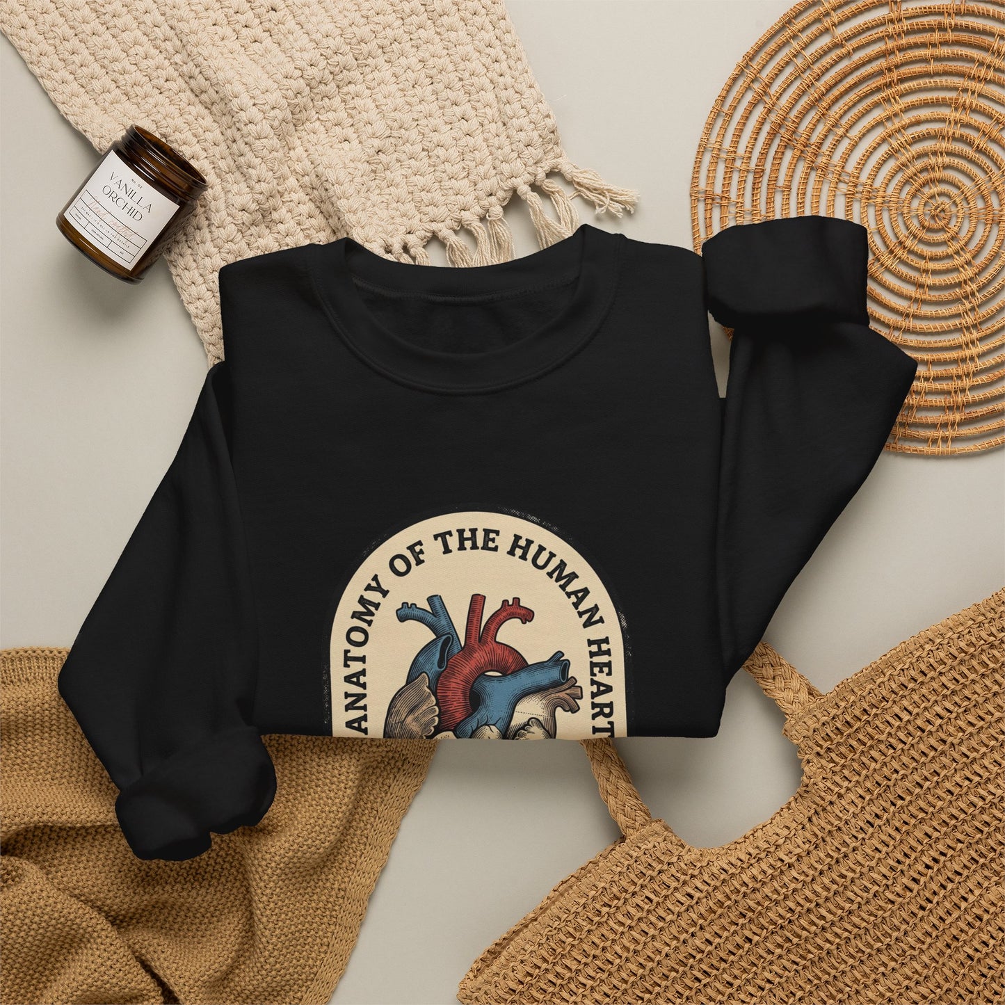 Vintage Anatomical Heart Crewneck, Retro Botanical Medical Illustration | Easy Tiger