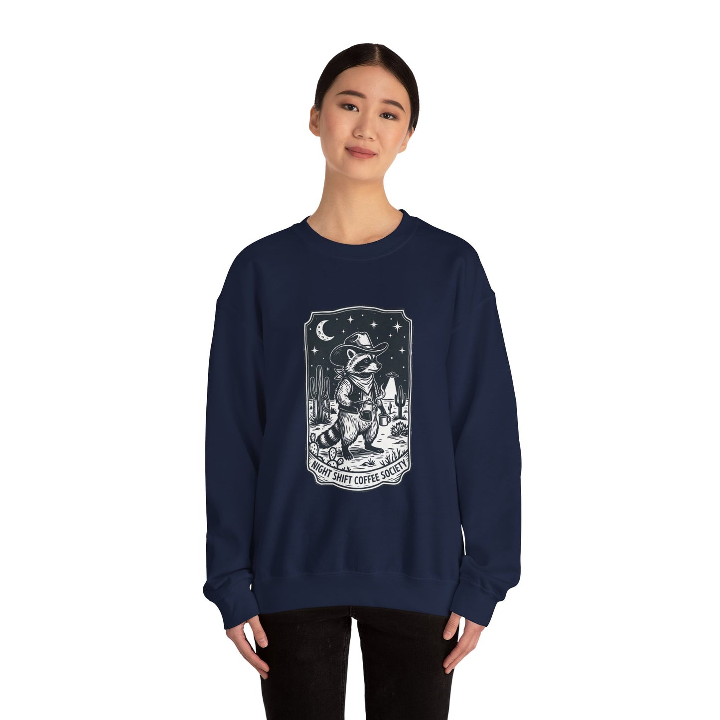 Alien Cowboy Crewneck Sweatshirt | Retro UFO Desert Graphic, Vintage Western Sci‑Fi