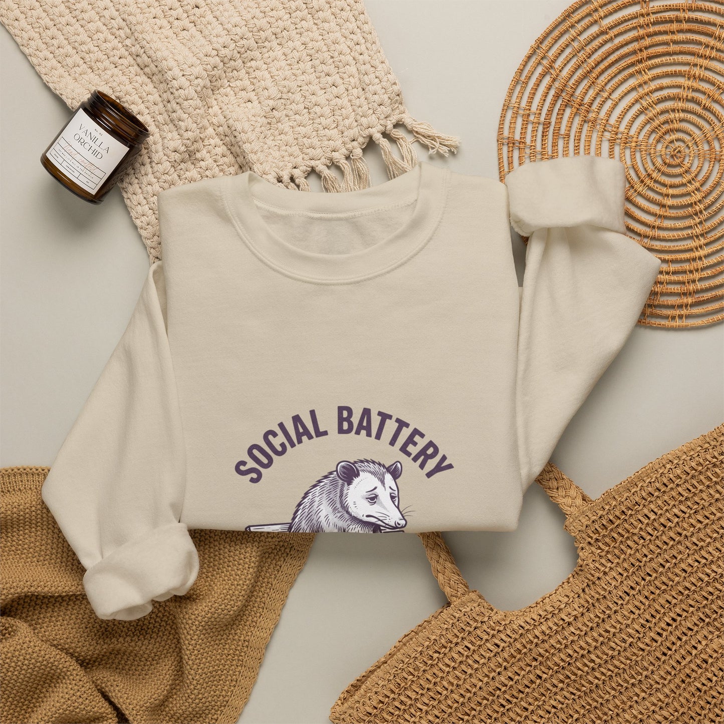 Social Battery Graphic Sweatshirt | Anxious Animal Humor, Introvert Crewneck