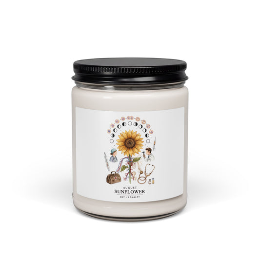 Sunflower Birth Flower Candle, Soy Jar | Personalized Botanical Birthday Month