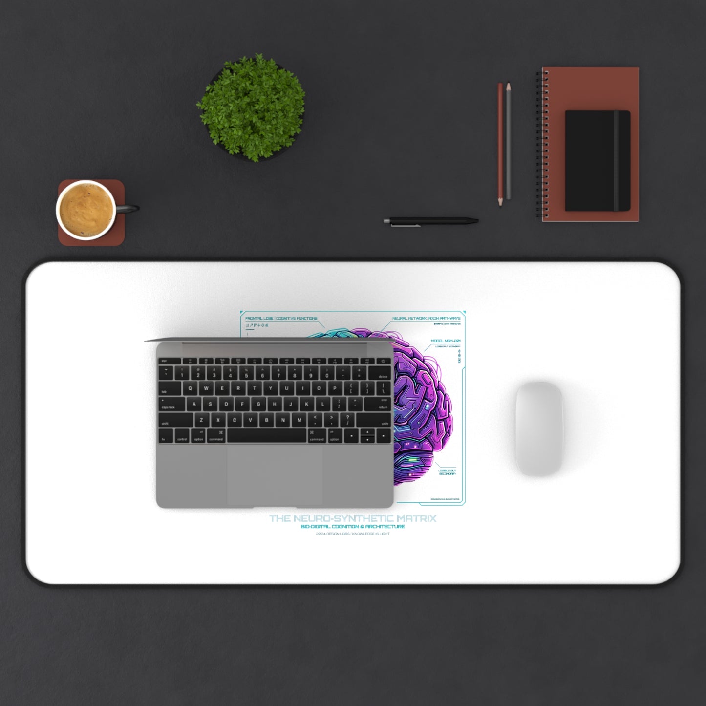 Neon Circuit Brain Desk Mat — Futuristic Sci‑Fi Gaming/Workstation Mat for Science Enthusiasts