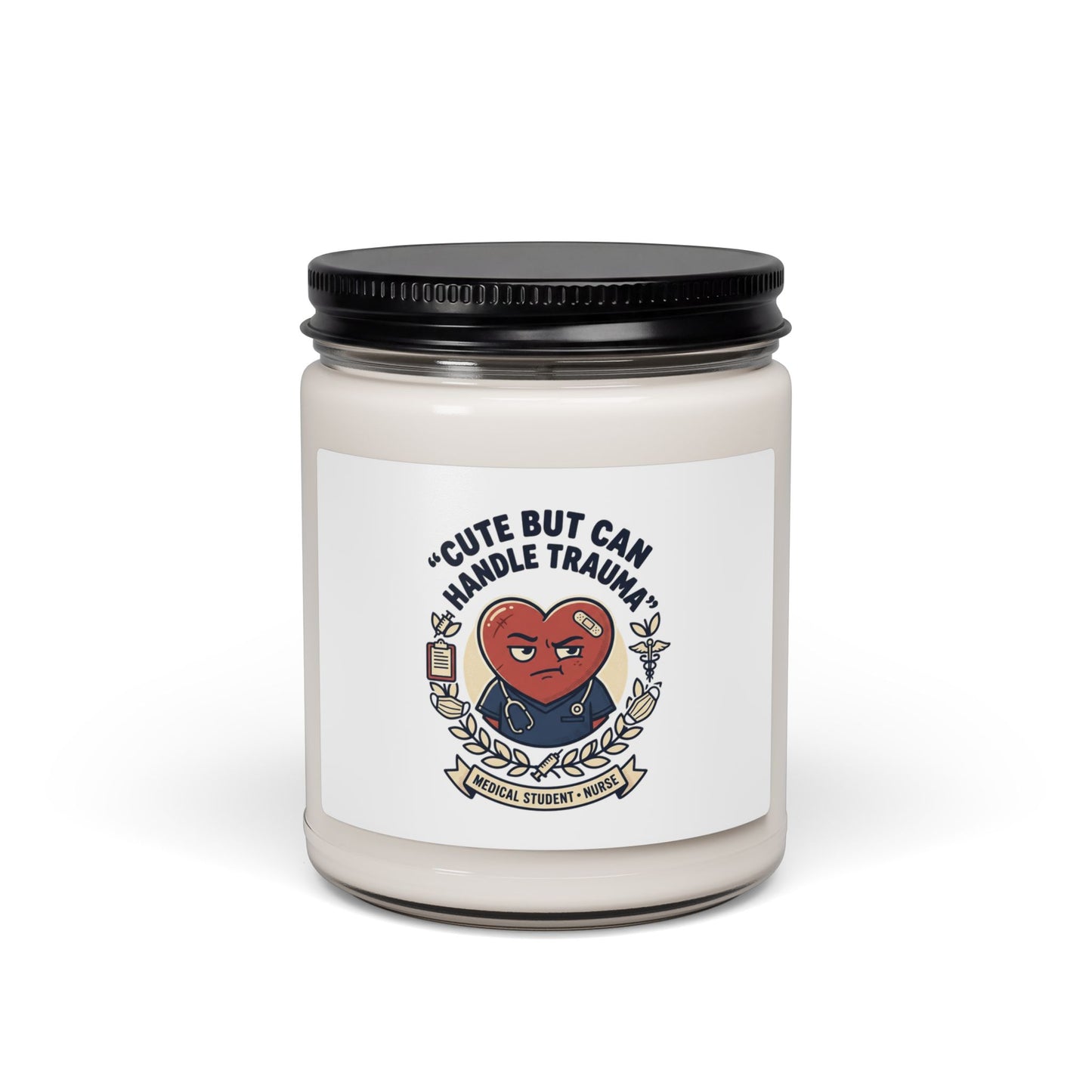Cute But Can Handle Trauma Candle, soy jar, minimal meme, black on white