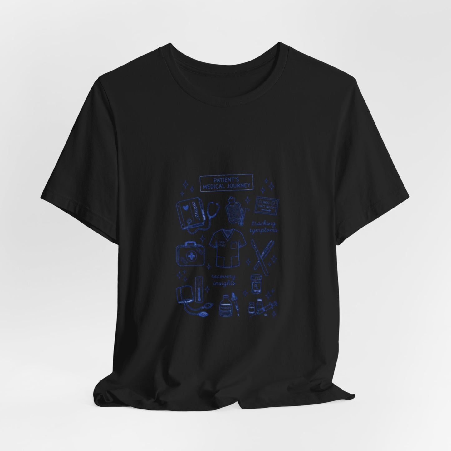 Hockey Romance Doodle Tee | hockey sticks skates hearts, bookish crest T-Shirt