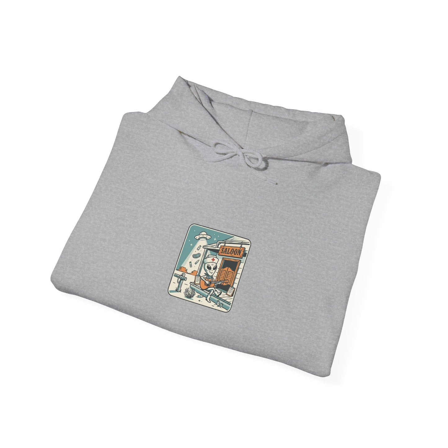 Retro UFO Desert Scene Hoodie | Vintage Alien Abduction Western Graphic
