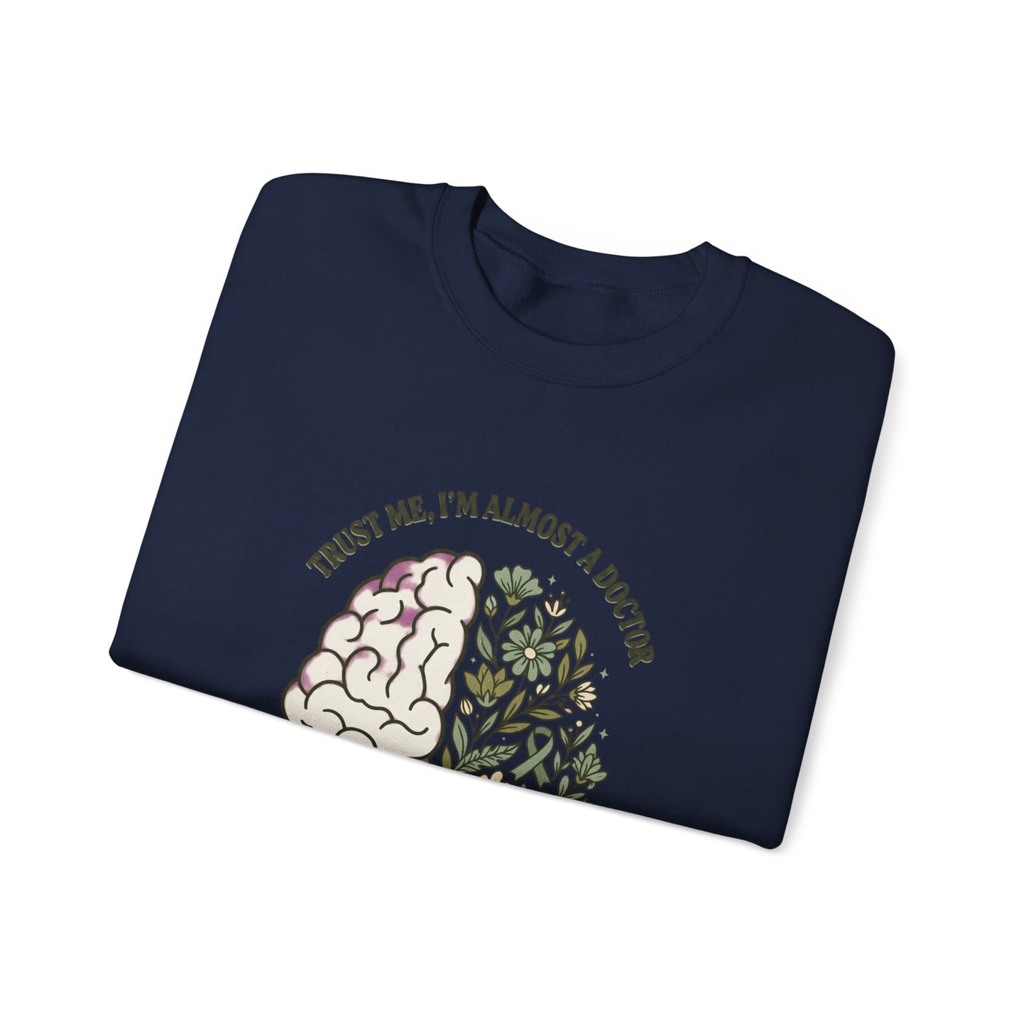 Brain & Floral Illustration Crewneck Sweatshirt | Mental Health Awareness, Green Ribbon