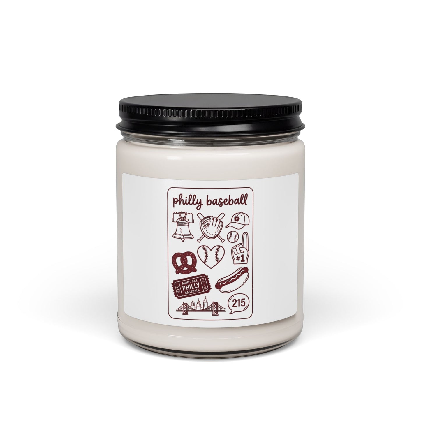 Philly Baseball Icons Candle, Soy Jar 9oz | City Pride, 215