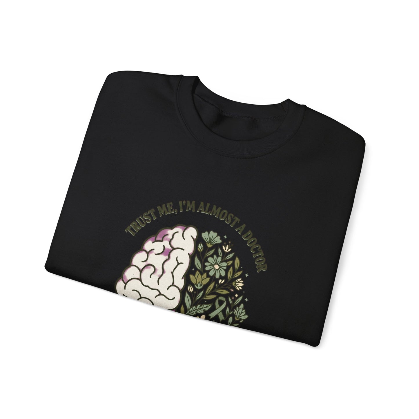 Brain & Floral Illustration Crewneck Sweatshirt | Mental Health Awareness, Green Ribbon