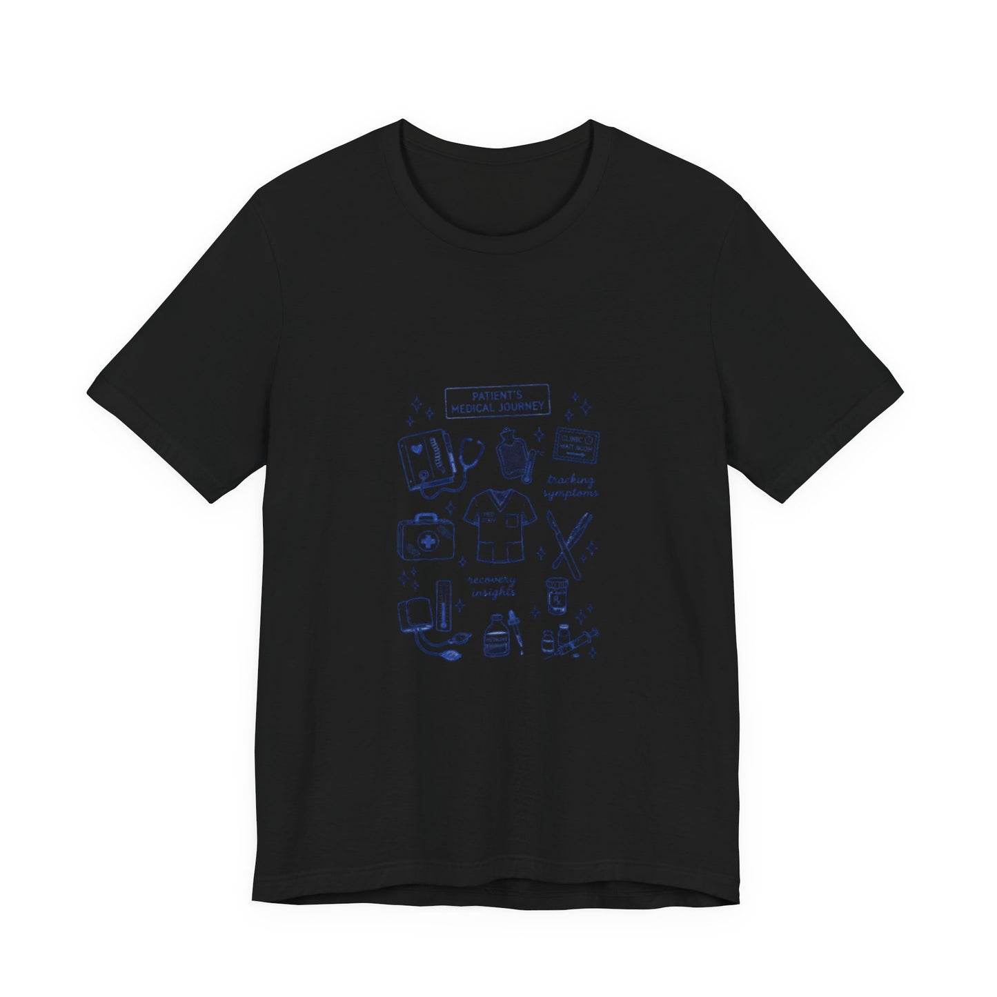 Hockey Romance Doodle Tee | hockey sticks skates hearts, bookish crest T-Shirt