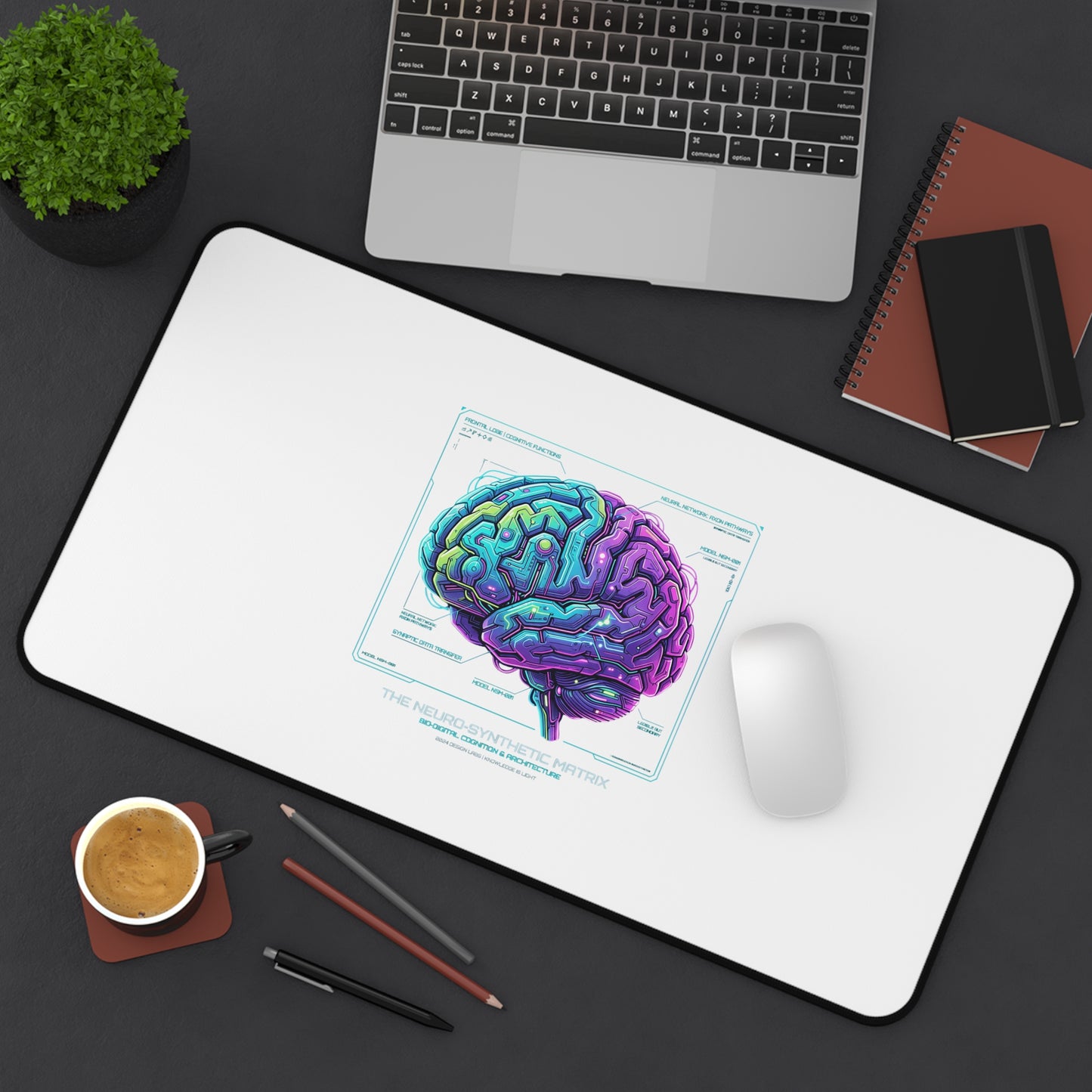 Neon Circuit Brain Desk Mat — Futuristic Sci‑Fi Gaming/Workstation Mat for Science Enthusiasts