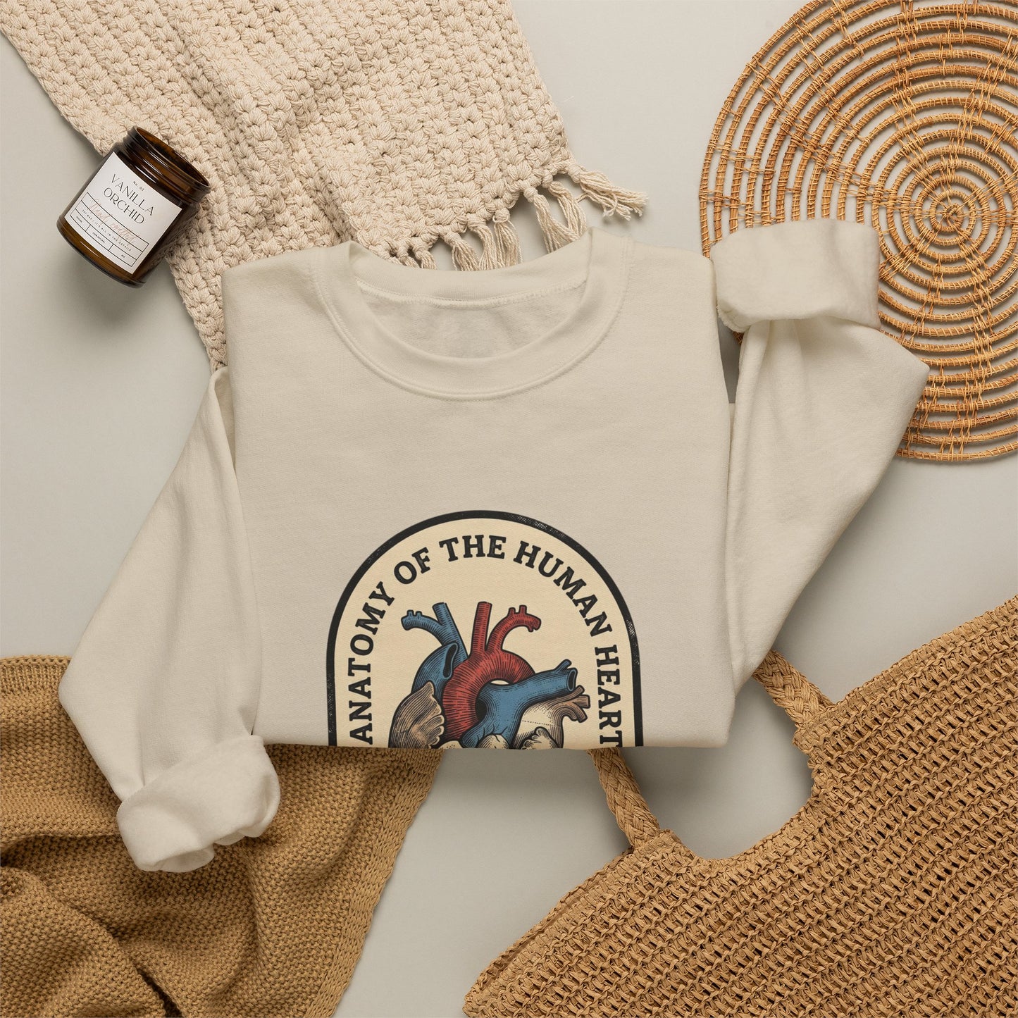 Vintage Anatomical Heart Crewneck, Retro Botanical Medical Illustration | Easy Tiger