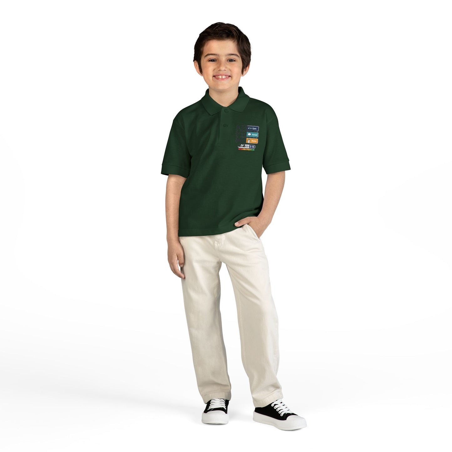Kids Polo Shirt with Colorful Camping Icons — Outdoor Adventure Badge Design