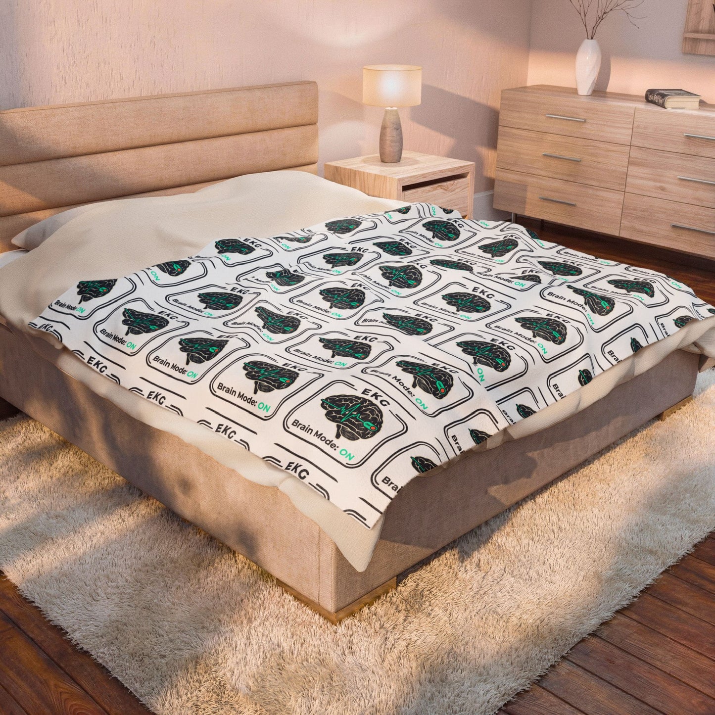 Brain Model EKG Pattern Velveteen Plush Blanket — Medical Nerd Cozy Throw