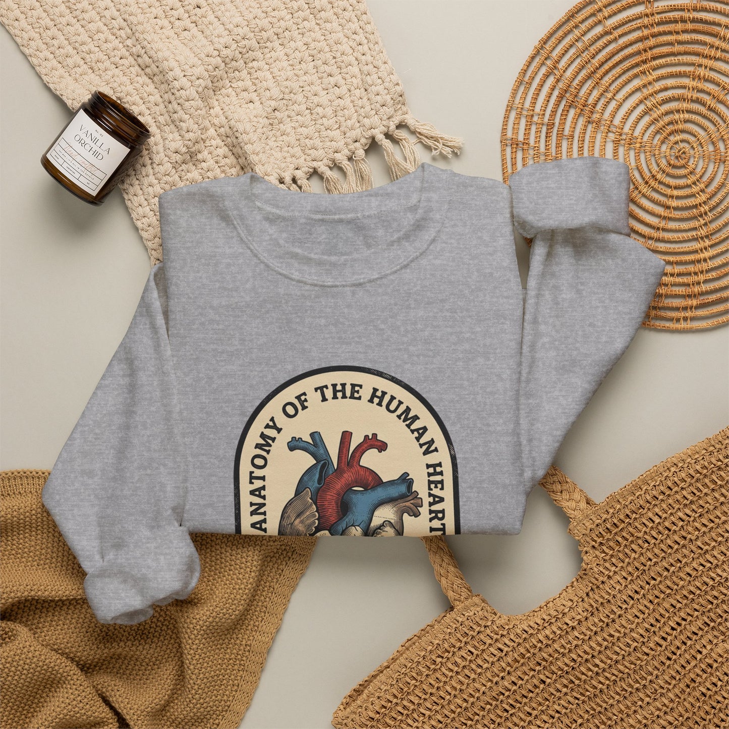 Vintage Anatomical Heart Crewneck, Retro Botanical Medical Illustration | Easy Tiger
