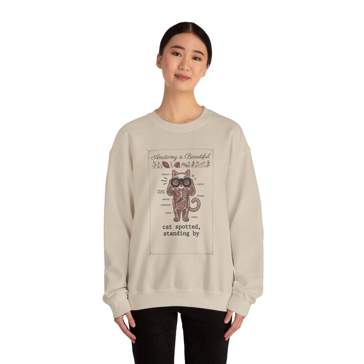 Anatomy Is Beautiful Cat Graphic Sweatshirt | Cat-Centric Novelty, Doodle Illustration