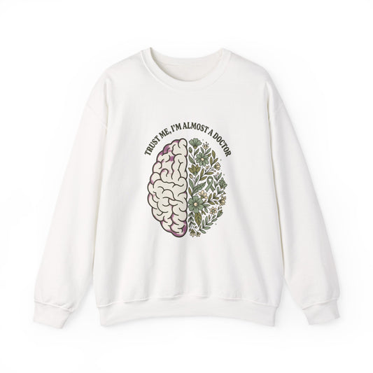 Brain & Floral Illustration Crewneck Sweatshirt | Mental Health Awareness, Green Ribbon