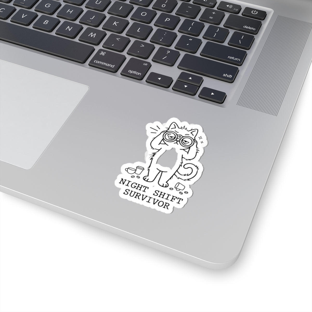 Night Shift Survivor Cat Sticker | Cute Doodle Cat, Whimsical Novelty