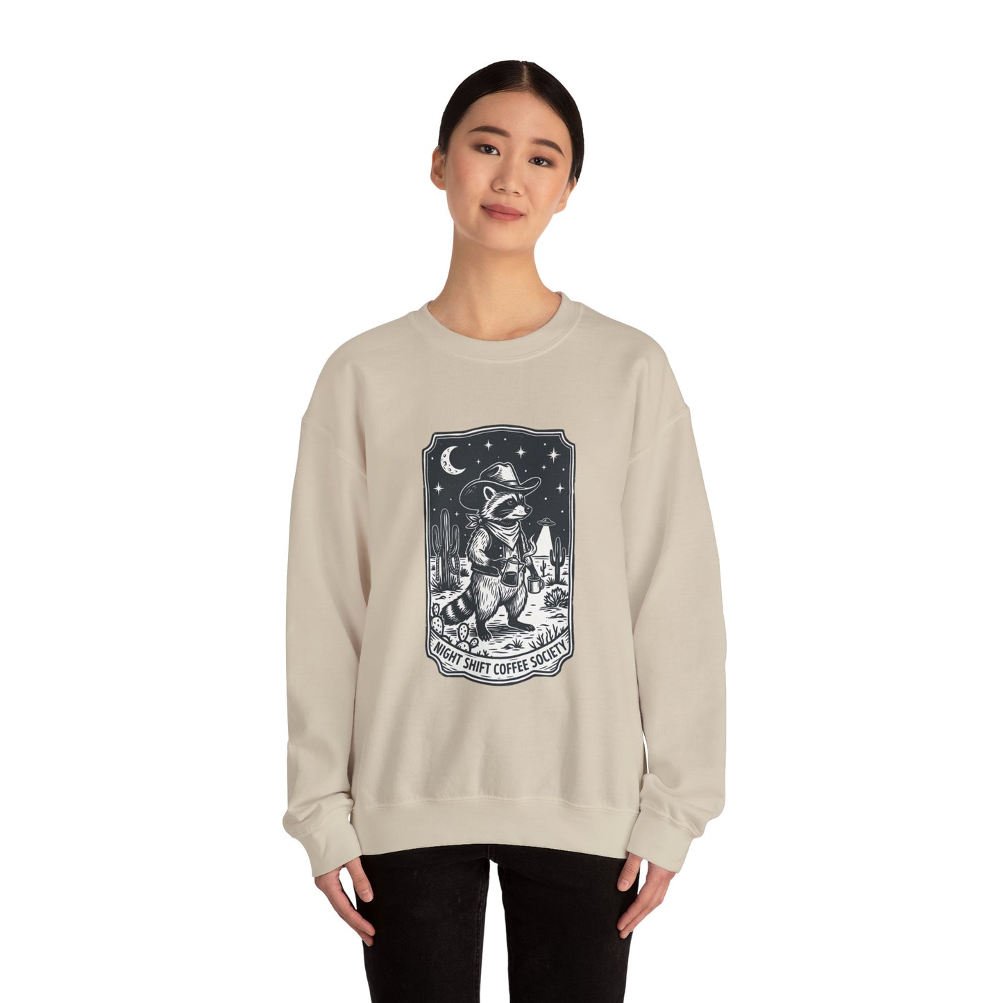 Alien Cowboy Crewneck Sweatshirt | Retro UFO Desert Graphic, Vintage Western Sci‑Fi