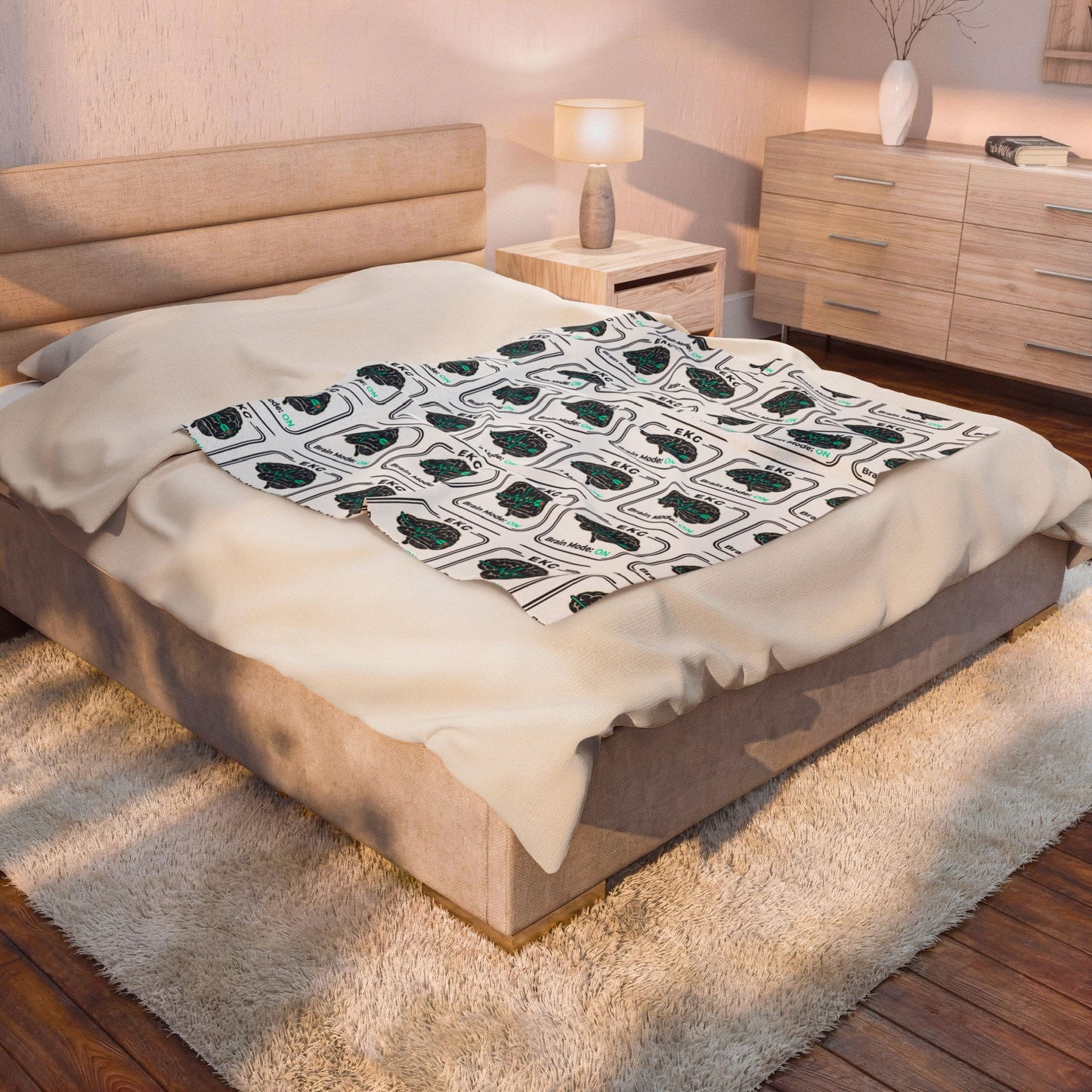 Brain Model EKG Pattern Velveteen Plush Blanket — Medical Nerd Cozy Throw