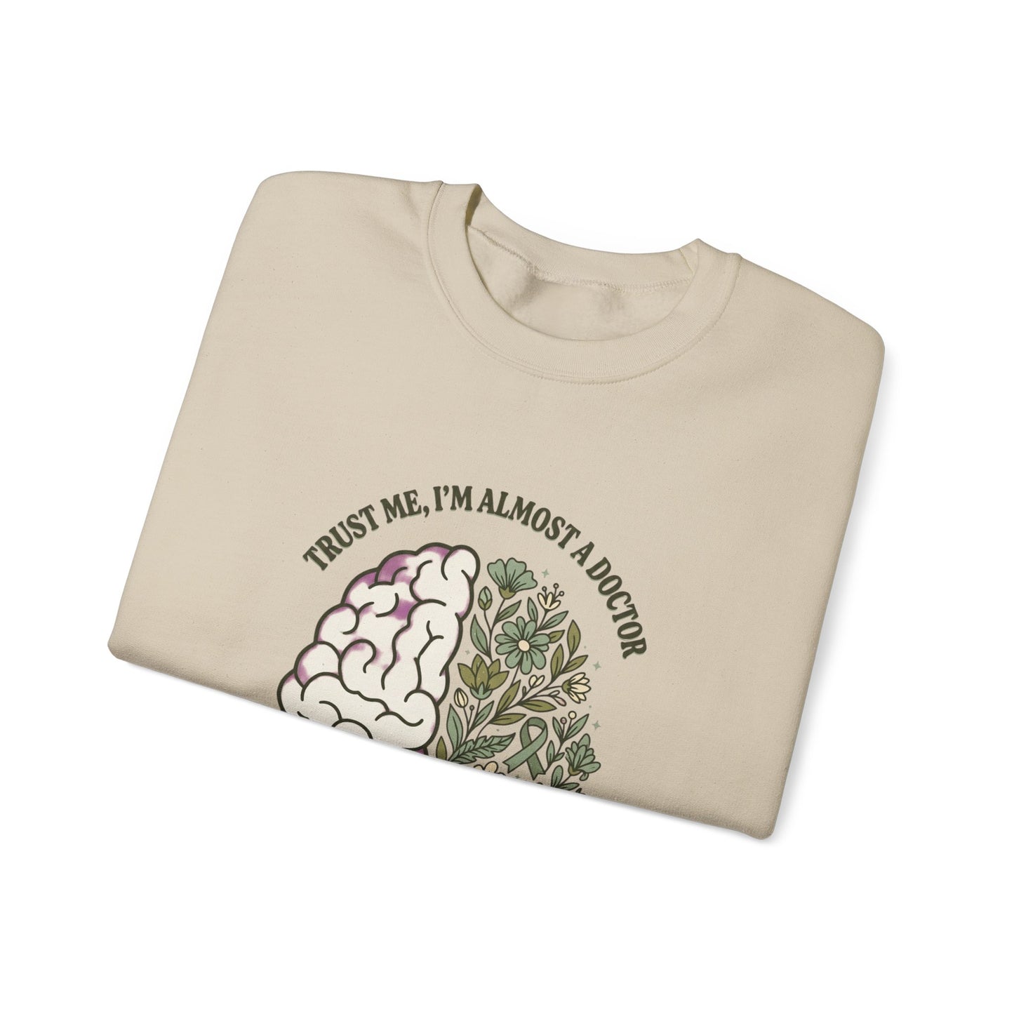 Brain & Floral Illustration Crewneck Sweatshirt | Mental Health Awareness, Green Ribbon