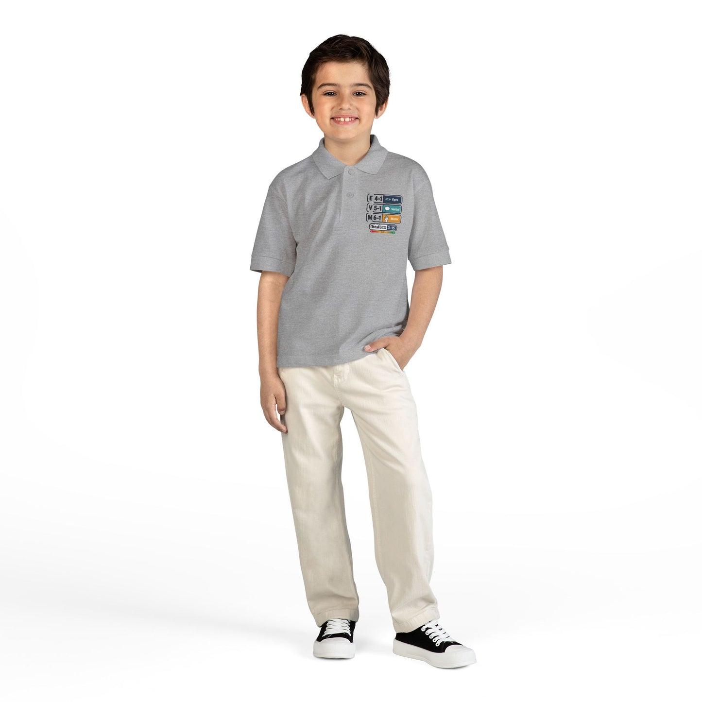 Kids Polo Shirt with Colorful Camping Icons — Outdoor Adventure Badge Design