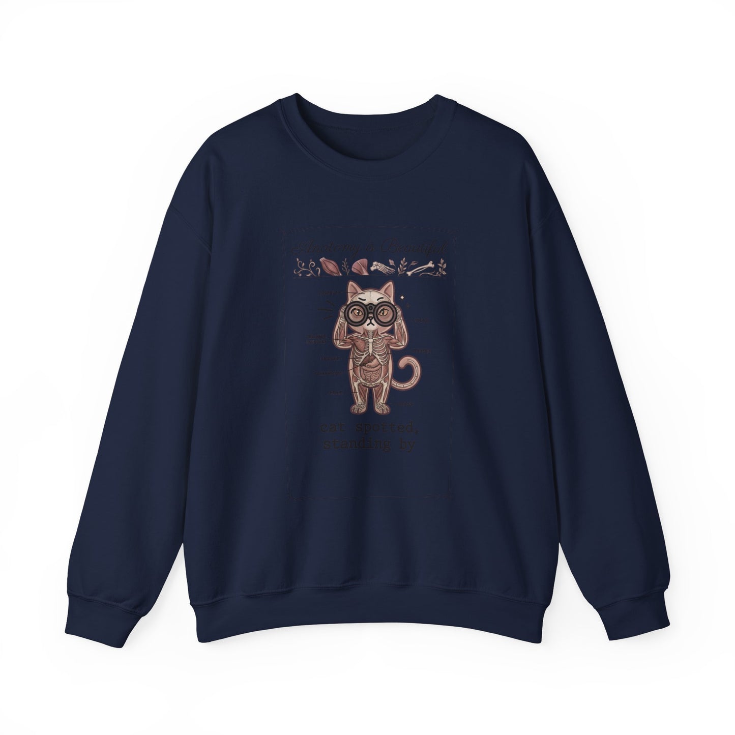 Anatomy Is Beautiful Cat Graphic Sweatshirt | Cat-Centric Novelty, Doodle Illustration