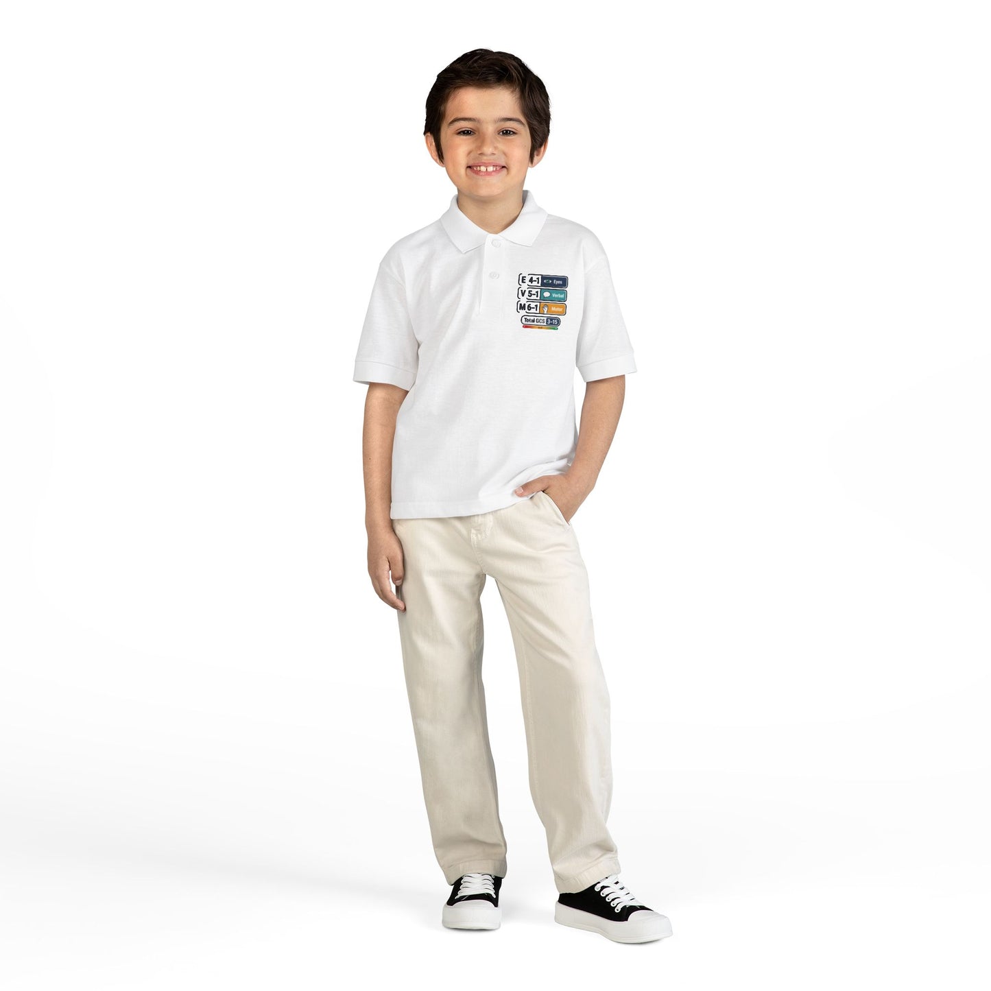 Kids Polo Shirt with Colorful Camping Icons — Outdoor Adventure Badge Design