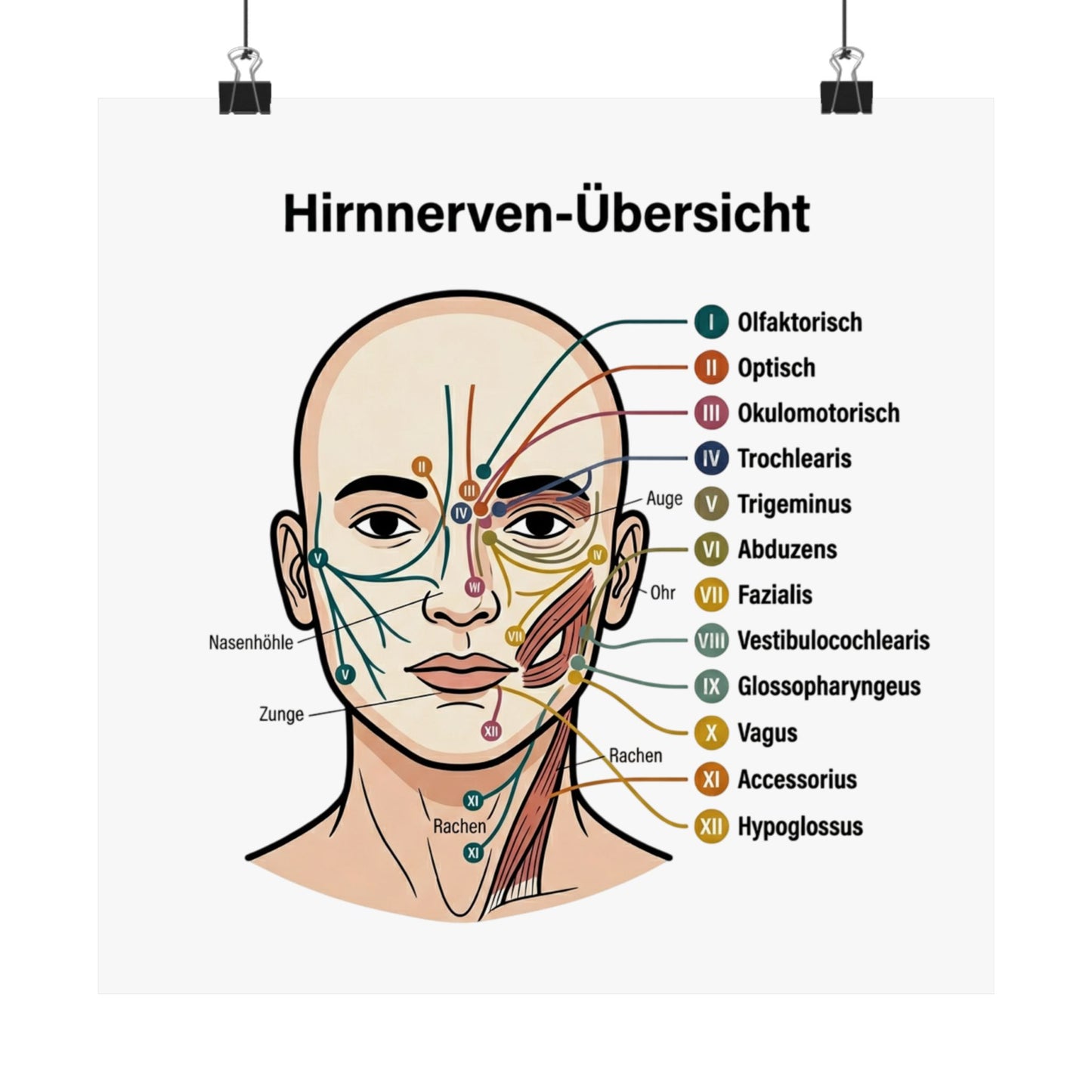 Anatomy Poster — Hirnnerven-Übersicht Matte Vertical Poster