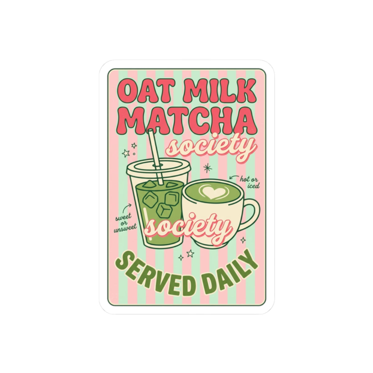 Matcha Society Sticker | Cute Café Aesthetic, Green Pink Latte Art