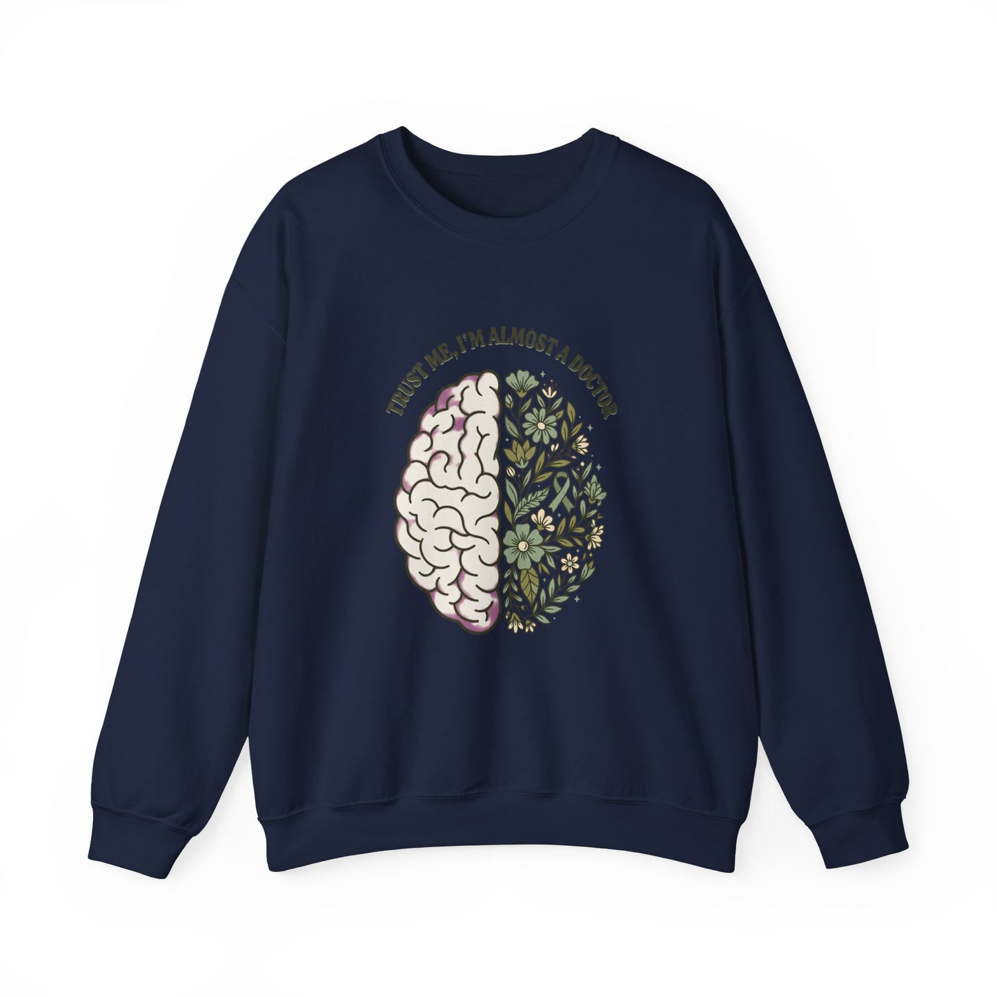 Brain & Floral Illustration Crewneck Sweatshirt | Mental Health Awareness, Green Ribbon