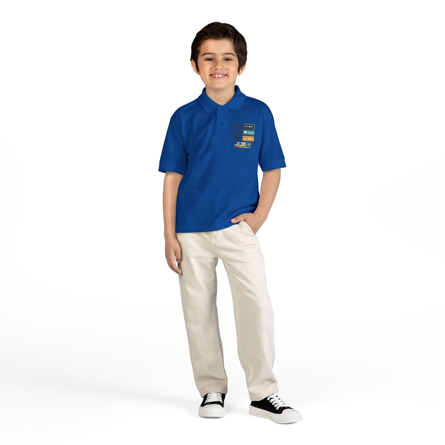 Kids Polo Shirt with Colorful Camping Icons — Outdoor Adventure Badge Design