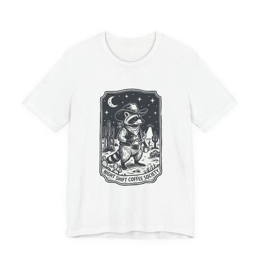 Night Shift Coffee Society Tee | Retro UFO Desert Alien Graphic