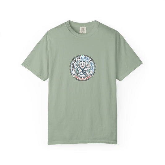 Retro Smiley Surf Badge T-Shirt - 'Sorry I'm Almost There' Graphic