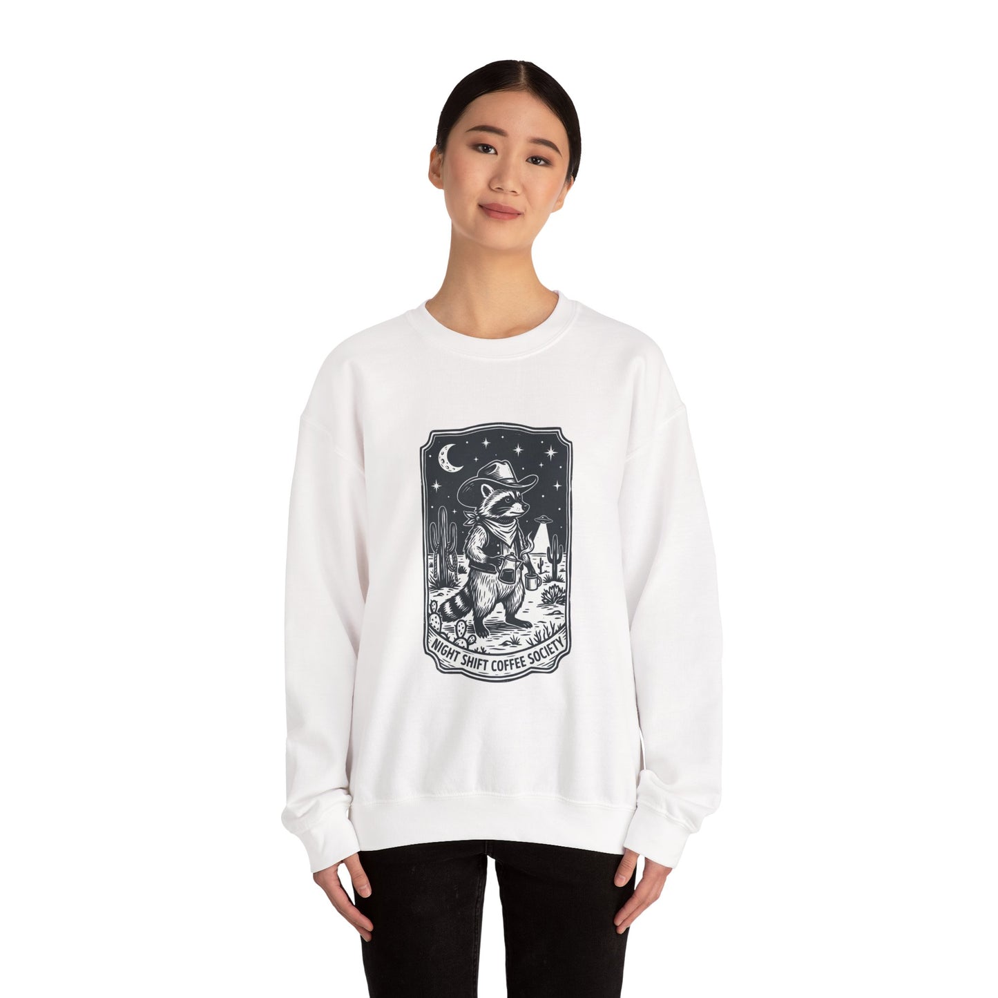 Alien Cowboy Crewneck Sweatshirt | Retro UFO Desert Graphic, Vintage Western Sci‑Fi
