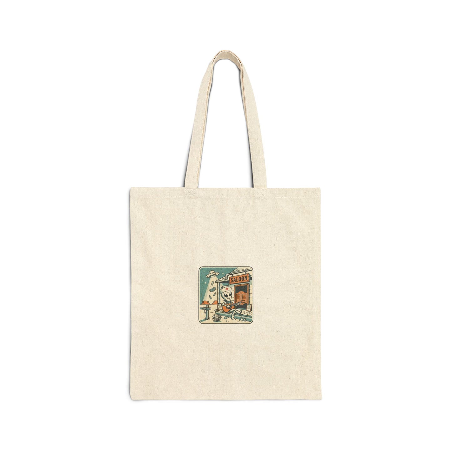Retro UFO Desert Scene Tote | vintage alien, southwestern cactus